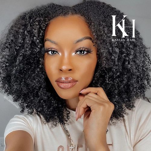 Afro Kinky Curly Human Hair - V Part Wig