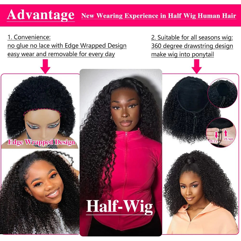 Curly Human Hair - Flip over Half Wig