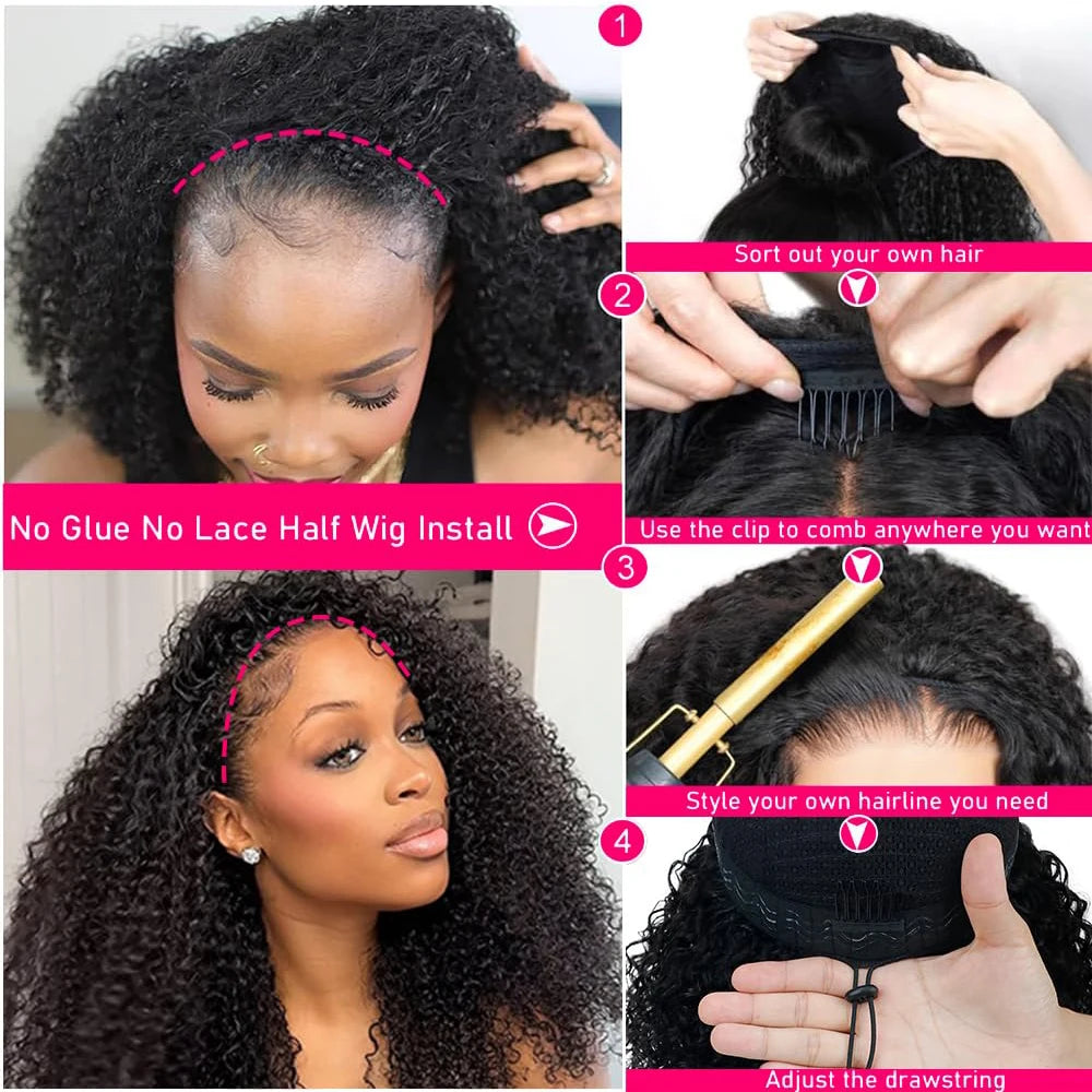 Curly Human Hair - Flip over Half Wig