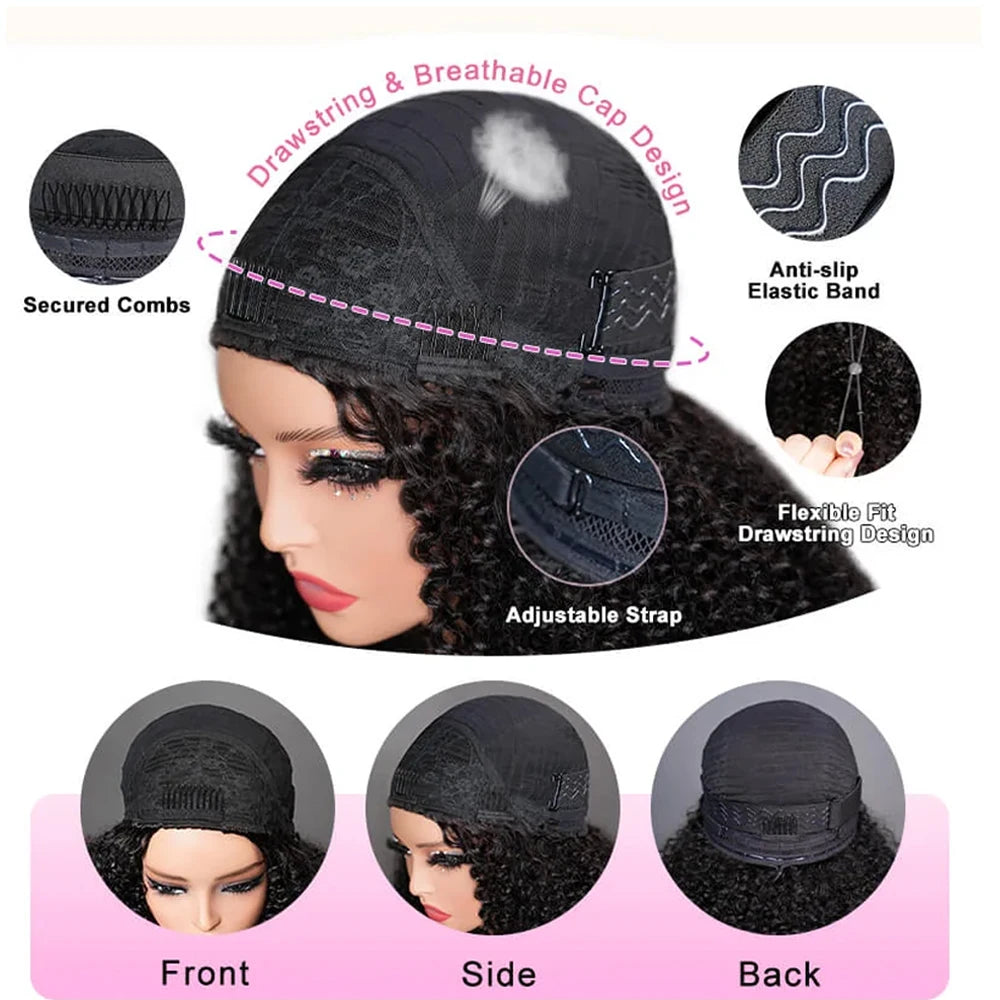 Kinky Straight  Human Hair - Flip over Half Wigs