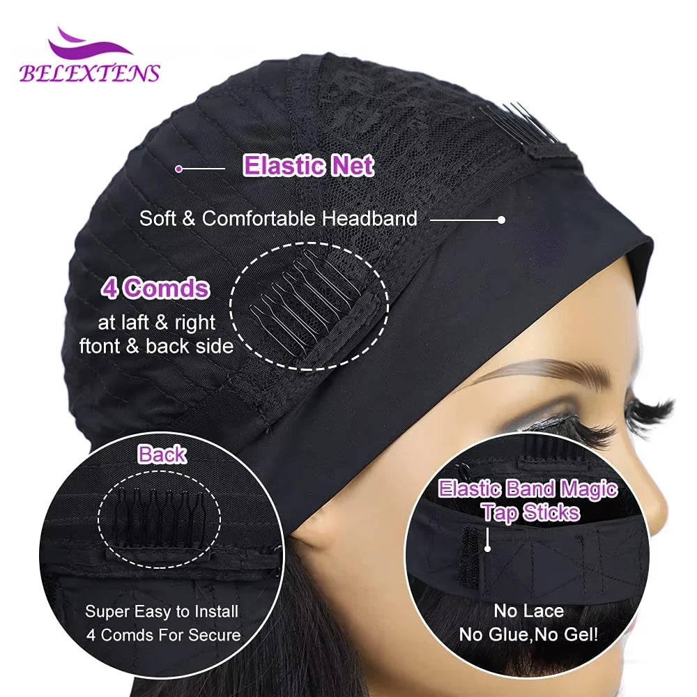 Headband Short Bob Wig - Human Hair, Ready To Wear Wig