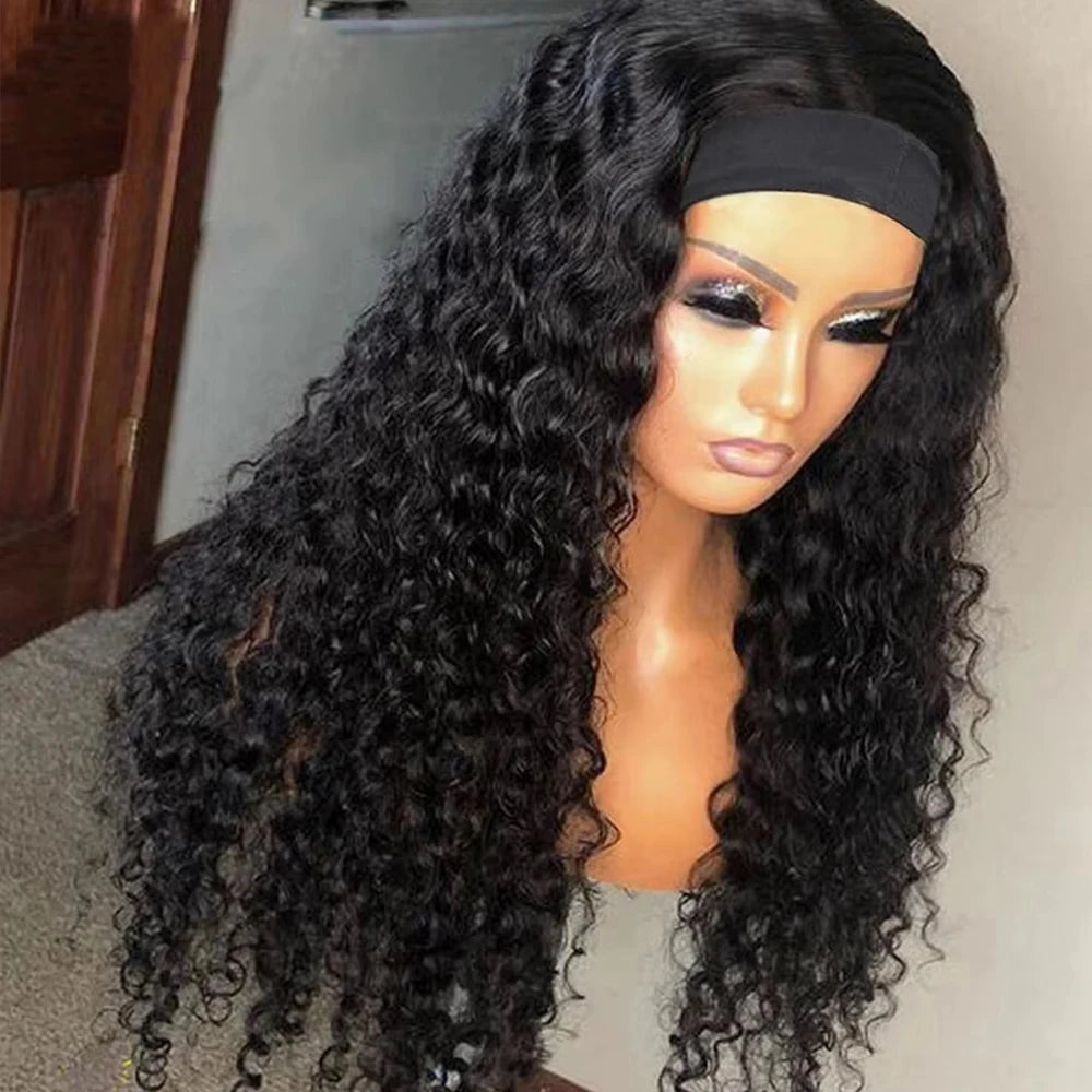 Headband Water Wave Wig - Human Hair, Ready To Wear Wig