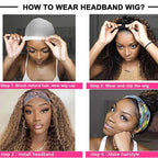 Ombre Highlight Headband Wig Human Hair 4/27 Colored Kinky Curly Headband Wig for Black Women Glueless Ombre Brazilian Scarf Wig