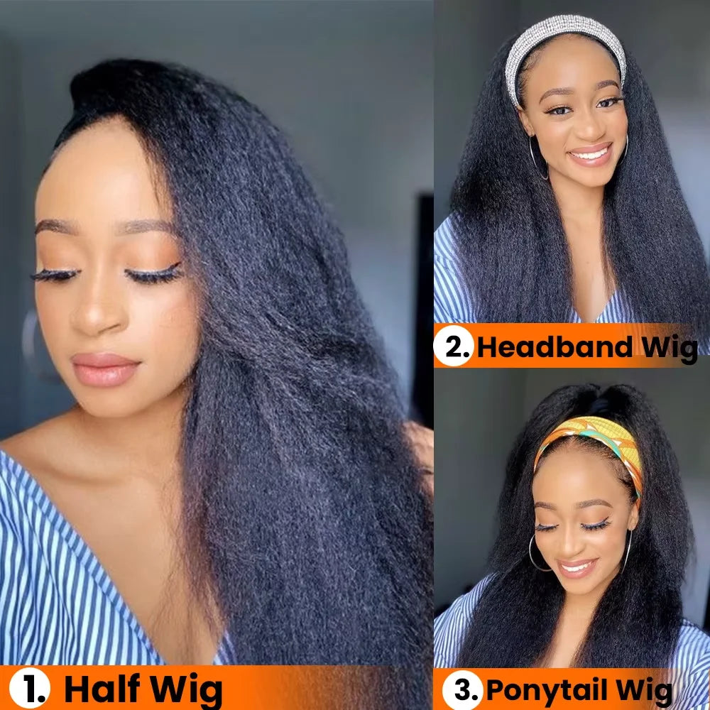 Kinky Straight  Human Hair - Flip over Half Wigs