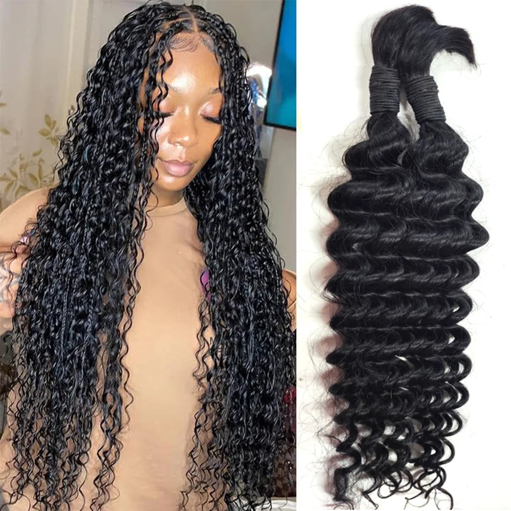 Deep Wave Bundles Braids - Extension Curly Human Hair for Boho Braids