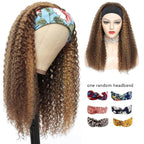 Ombre Highlight Headband Wig Human Hair 4/27 Colored Kinky Curly Headband Wig for Black Women Glueless Ombre Brazilian Scarf Wig