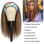 Ombre Highlight Headband Wig Human Hair 4/27 Colored Kinky Curly Headband Wig for Black Women Glueless Ombre Brazilian Scarf Wig