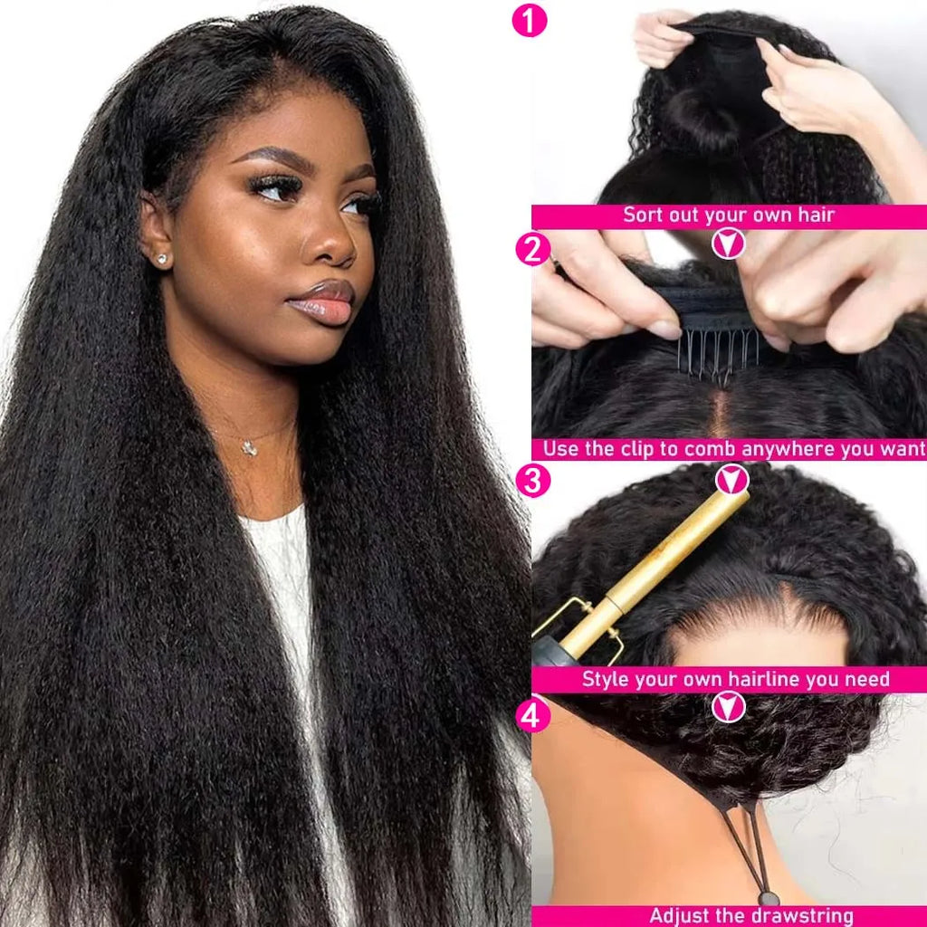 Kinky Straight  Human Hair - Flip over Half Wigs