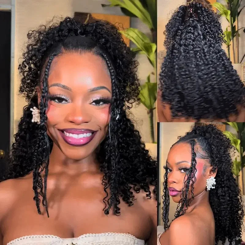 Kinky Curly Human Hair  - Flip over Half Wig
