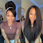 Kinky Straight  Human Hair - Flip over Half Wigs