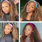 Ombre Highlight Headband Wig Human Hair 4/27 Colored Kinky Curly Headband Wig for Black Women Glueless Ombre Brazilian Scarf Wig