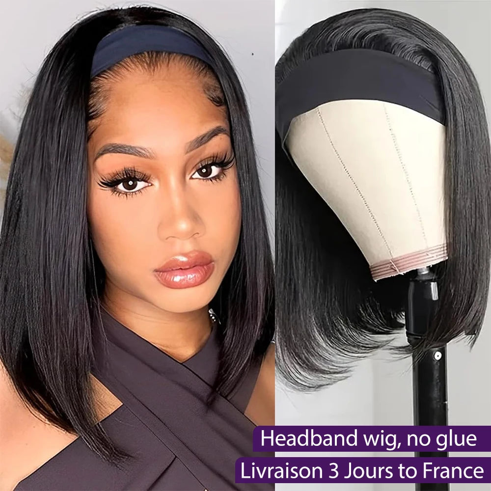 Headband Short Bob Wig - Human Hair, Ready To Wear Wig