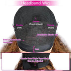 Ombre Highlight Headband Wig Human Hair 4/27 Colored Kinky Curly Headband Wig for Black Women Glueless Ombre Brazilian Scarf Wig