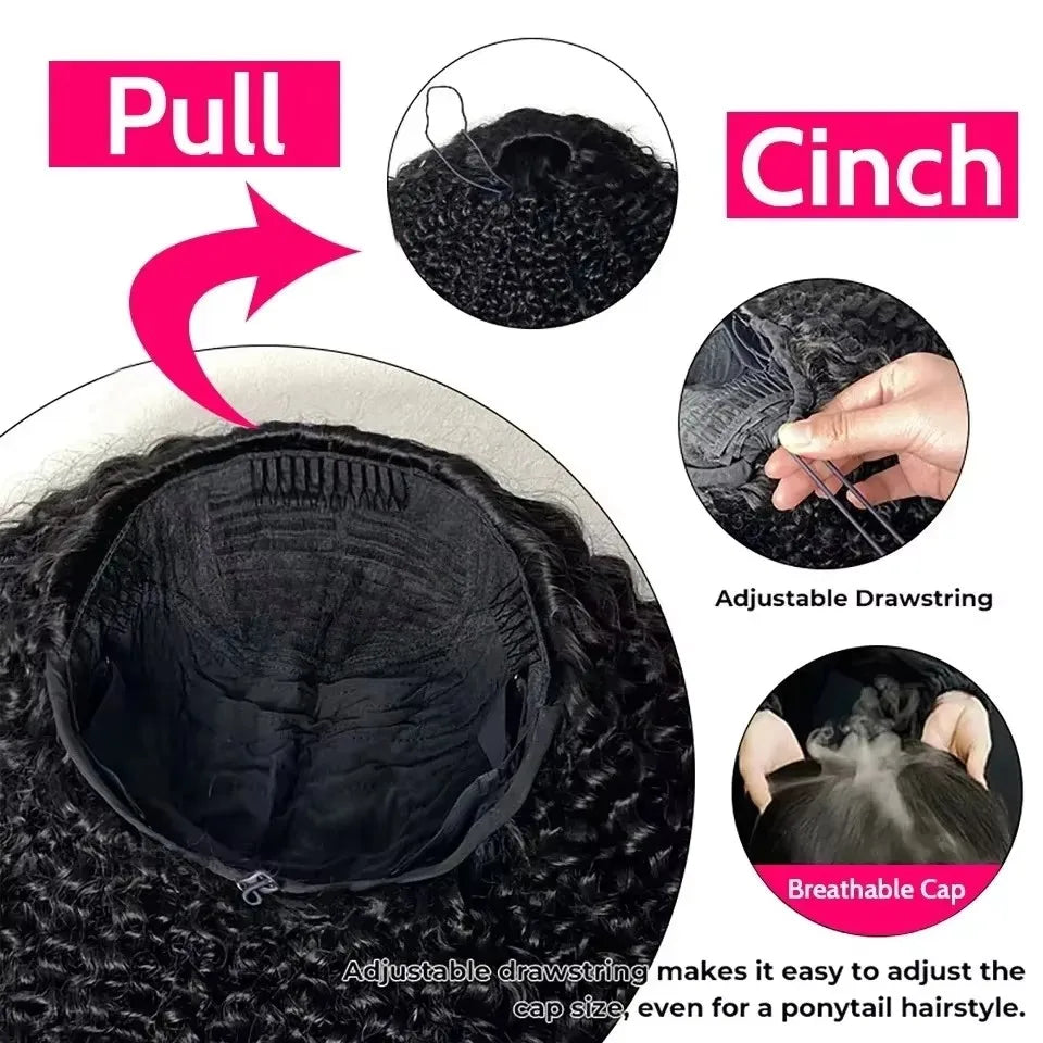 Kinky Curly Human Hair  - Flip over Half Wig
