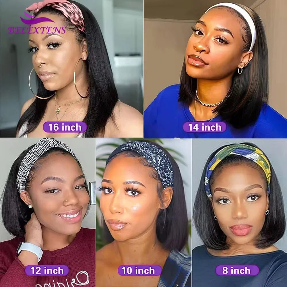 Headband Short Bob Wig - Human Hair, Ready To Wear Wig
