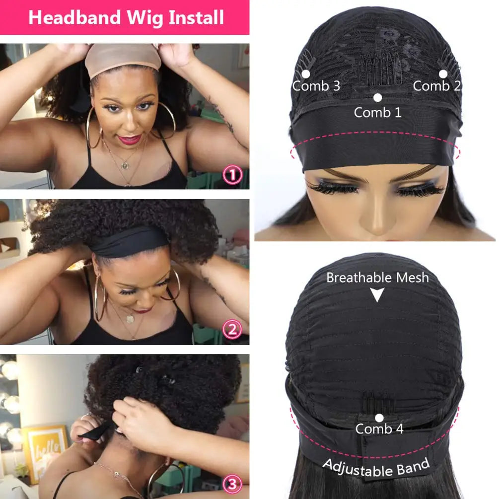 Headband Water Wave Wig - Human Hair, Ready To Wear Wig