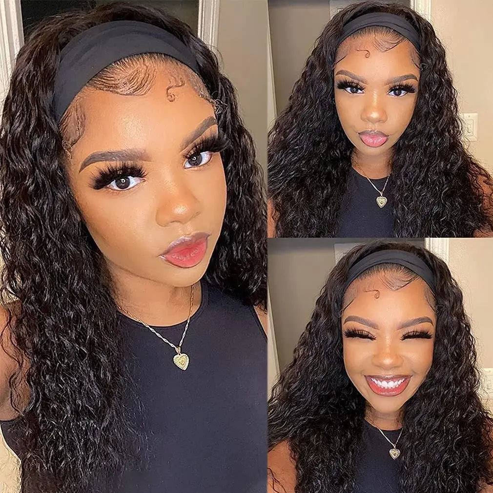 Headband Water Wave Wig - Human Hair, Ready To Wear Wig