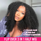 Kinky Curly Human Hair  - Flip over Half Wig