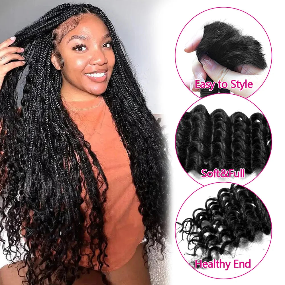 Deep Wave Bundles Braids - Extension Curly Human Hair for Boho Braids