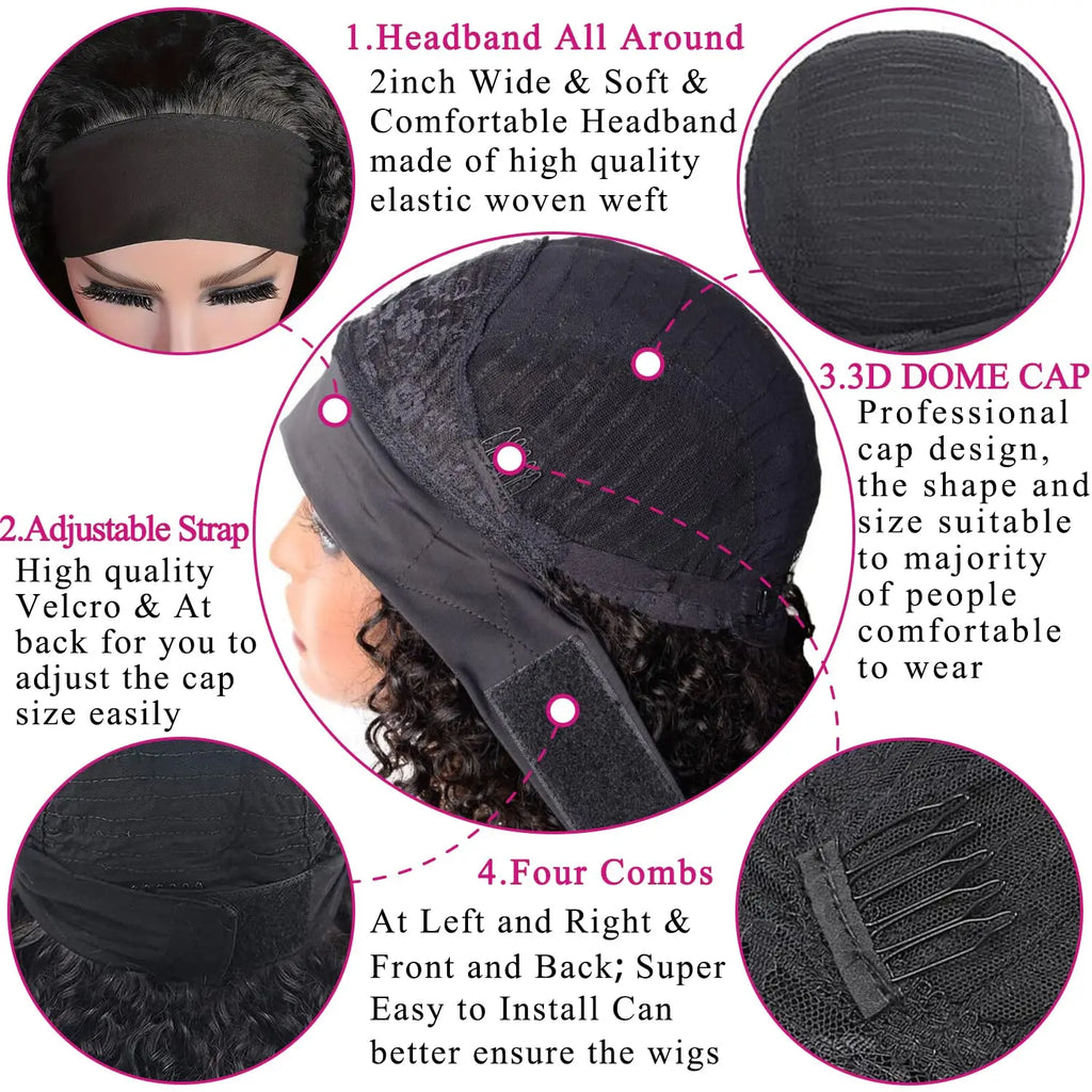 Headband Water Wave Wig - Human Hair, Ready To Wear Wig