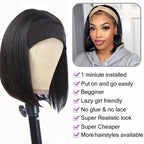 Headband Short Bob Wig - Human Hair, Ready To Wear Wig