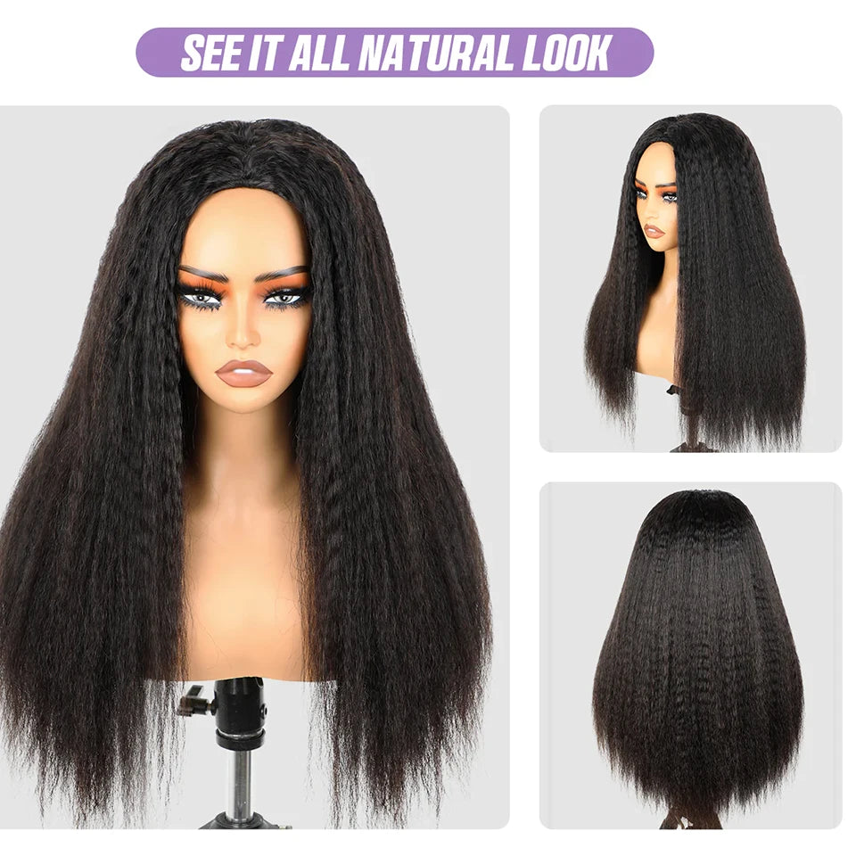 Kinky Straight Human Hair - Flip over Half Wigs