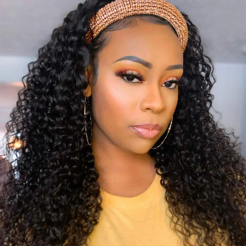 Headband Water Wave Wig - Human Hair, Ready To Wear Wig